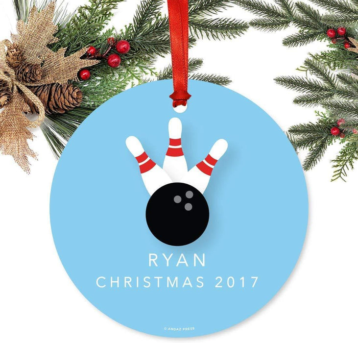 Personalized Metal Christmas Ornament, Bowling Ball, Custom Name-Set of 1-Andaz Press-