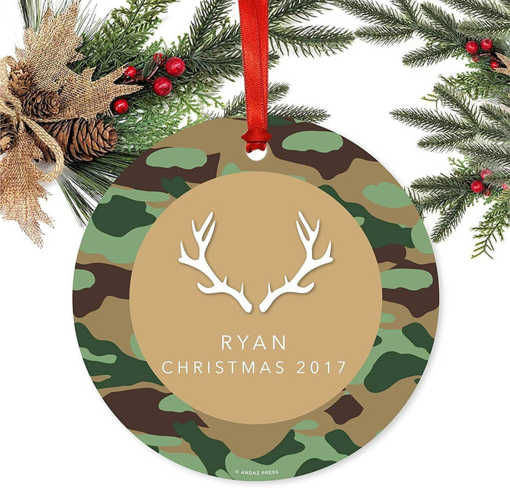 Personalized Metal Christmas Ornament, Camouflage, Custom Name-Set of 1-Andaz Press-