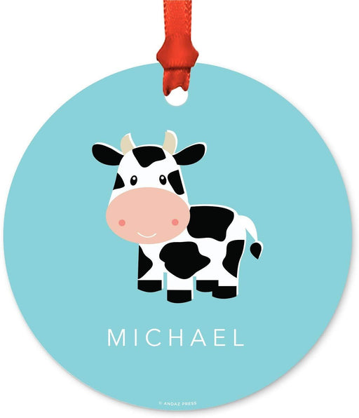 Personalized Metal Christmas Ornament, Cow Print, Custom Name-Set of 1-Andaz Press-