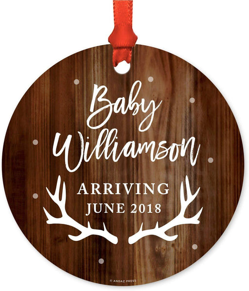 Personalized Metal Christmas Ornament, Custom Name, Custom Month, Custom Year, Rustic Wood-Set of 1-Andaz Press-