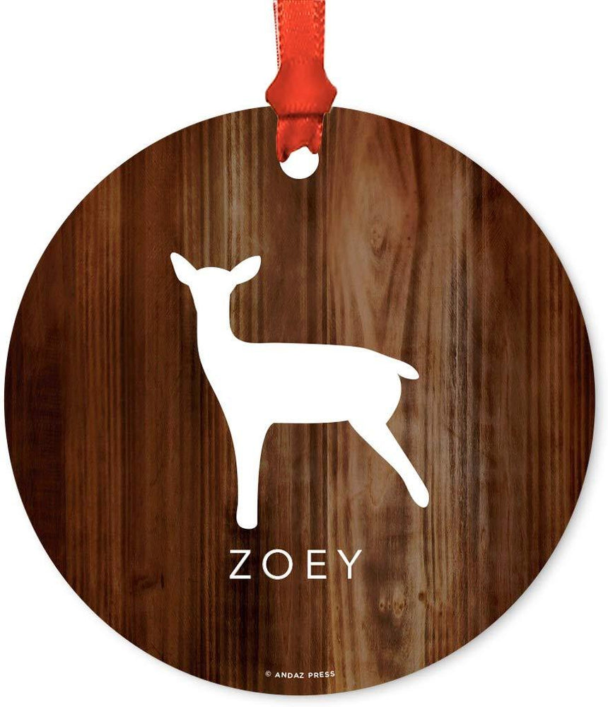 Personalized Metal Christmas Ornament, Doe Female Deer, Custom Name-Set of 1-Andaz Press-