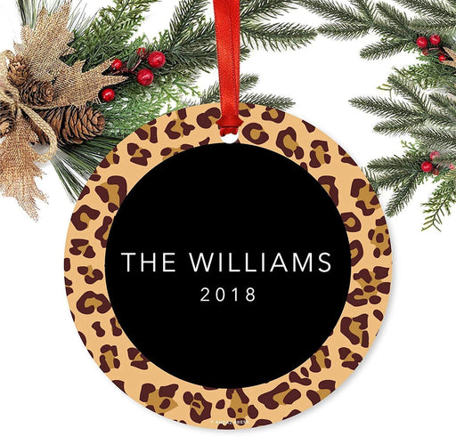 Personalized Metal Christmas Ornament, Leopard Cheetah Print, Custom Name-Set of 1-Andaz Press-