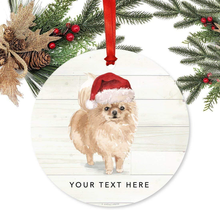 Personalized Metal Christmas Ornament, Pomeranian with Santa Hat, Custom Name-Set of 1-Andaz Press-