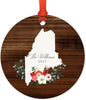 Personalized Metal Christmas Ornament, Rustic Wood with Florals, Maine, Custom Name-Set of 1-Andaz Press-