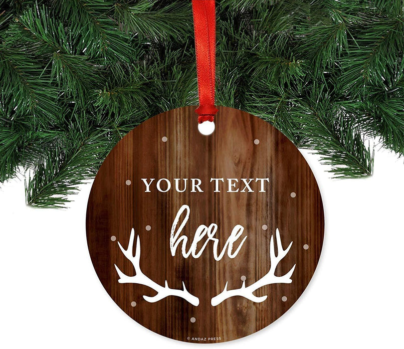 Personalized Metal Christmas Ornament, Your Text Here, Rustic Wood-Set of 1-Andaz Press-