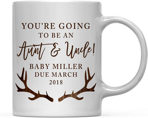 Personalized Pregnancy Announcement Coffee Mug, You're Going to be an Aunt and Uncle! Baby Due, Rustic Wood Deer Antlers-Set of 1-Andaz Press-