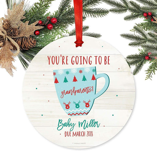 Personalized Pregnancy Announcement Metal Christmas Ornament You're Going to be Grandparents! Baby Due Xmas Fair Isle Hot Cocoa Mugs-Set of 1-Andaz Press-