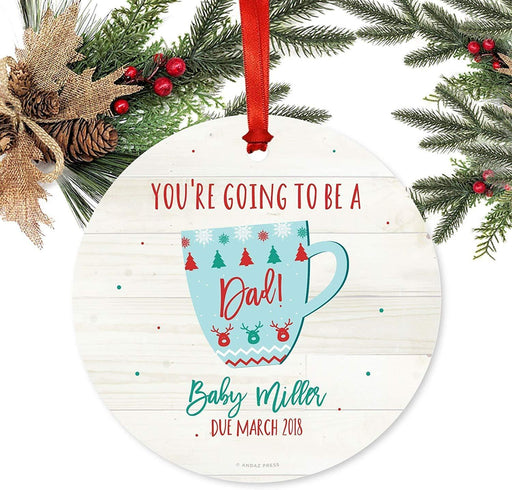 Personalized Pregnancy Announcement Metal Christmas Ornament You're Going to be a Dad! Baby Due Xmas Fair Isle Hot Cocoa Mugs-Set of 1-Andaz Press-