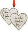 Personalized Real Wood Rustic Christmas Ornament, Double Hearts, and So The Adventure Begins, Names-Set of 1-Andaz Press-