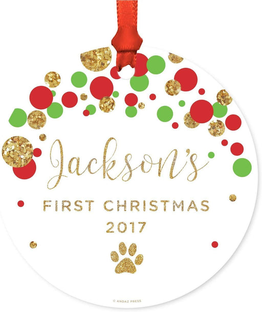 Personalized Red and Green Pet Round Metal Christmas Ornament-Set of 1-Andaz Press-