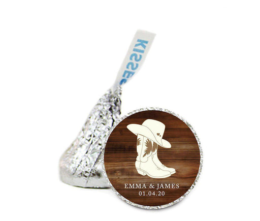 Personalized Western Wedding Cowboy Boots with Hearts Hershey's Kisses Label Stickers-Set of 216-Andaz Press-