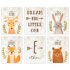 Personalized Woodland Forest Theme Nursery Room Hanging Wall Art, Deer Rabbit Fox Bear, Dream Big Little One-Set of 6-Andaz Press-