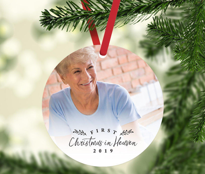 Photo Custom Metal Keepsake Memorial Bereavement Christmas Tree Ornament Gift, Died Death Funeral-Set of 1-Andaz Press-First Christmas in Heaven-