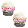 Pink Floral Flowers on Gray Wood Cupcake Wrappers-set of 24-Andaz Press-