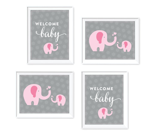 Pink Girl Elephant Baby Shower Party Signs & Graphic Decorations-Set of 4-Andaz Press-