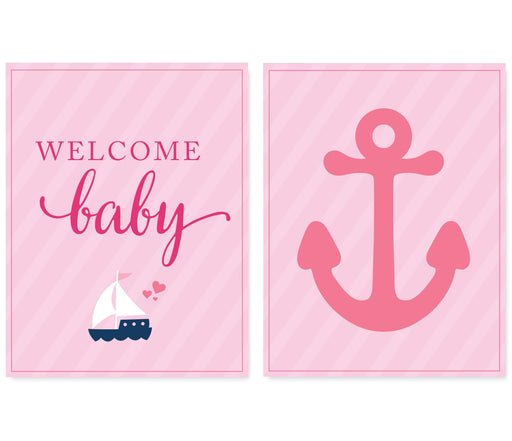 Pink Girl Nautical Baby Shower Party Signs & Banner Decorations-Set of 20-Andaz Press-