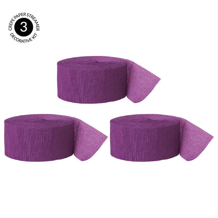 Purple Crepe Paper Streamer Hanging Decorative Kit-Set of 3-Andaz Press-