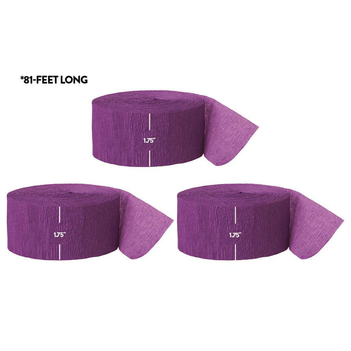 Purple Crepe Paper Streamer Hanging Decorative Kit-Set of 3-Andaz Press-