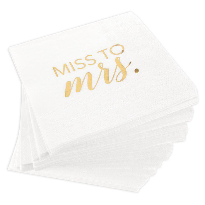 Real Foil Scripted Miss to Mrs Cocktail Napkins-Set of 100-Andaz Press-Gold-