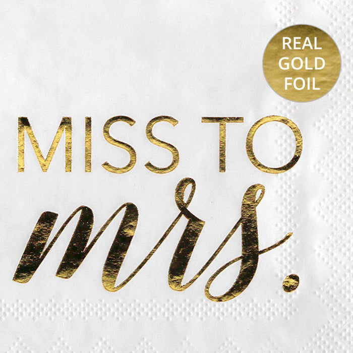 Real Foil Scripted Miss to Mrs Cocktail Napkins-Set of 100-Andaz Press-Gold-