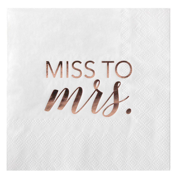 Real Foil Scripted Miss to Mrs Cocktail Napkins-Set of 100-Andaz Press-Rose Gold-