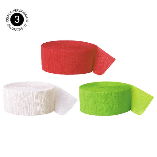 Red, White, Kiwi Green Crepe Paper Streamer Hanging Decorative Kit-Set of 3-Andaz Press-