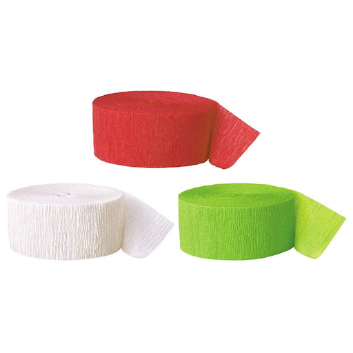 Red, White, Kiwi Green Crepe Paper Streamer Hanging Decorative Kit-Set of 3-Andaz Press-