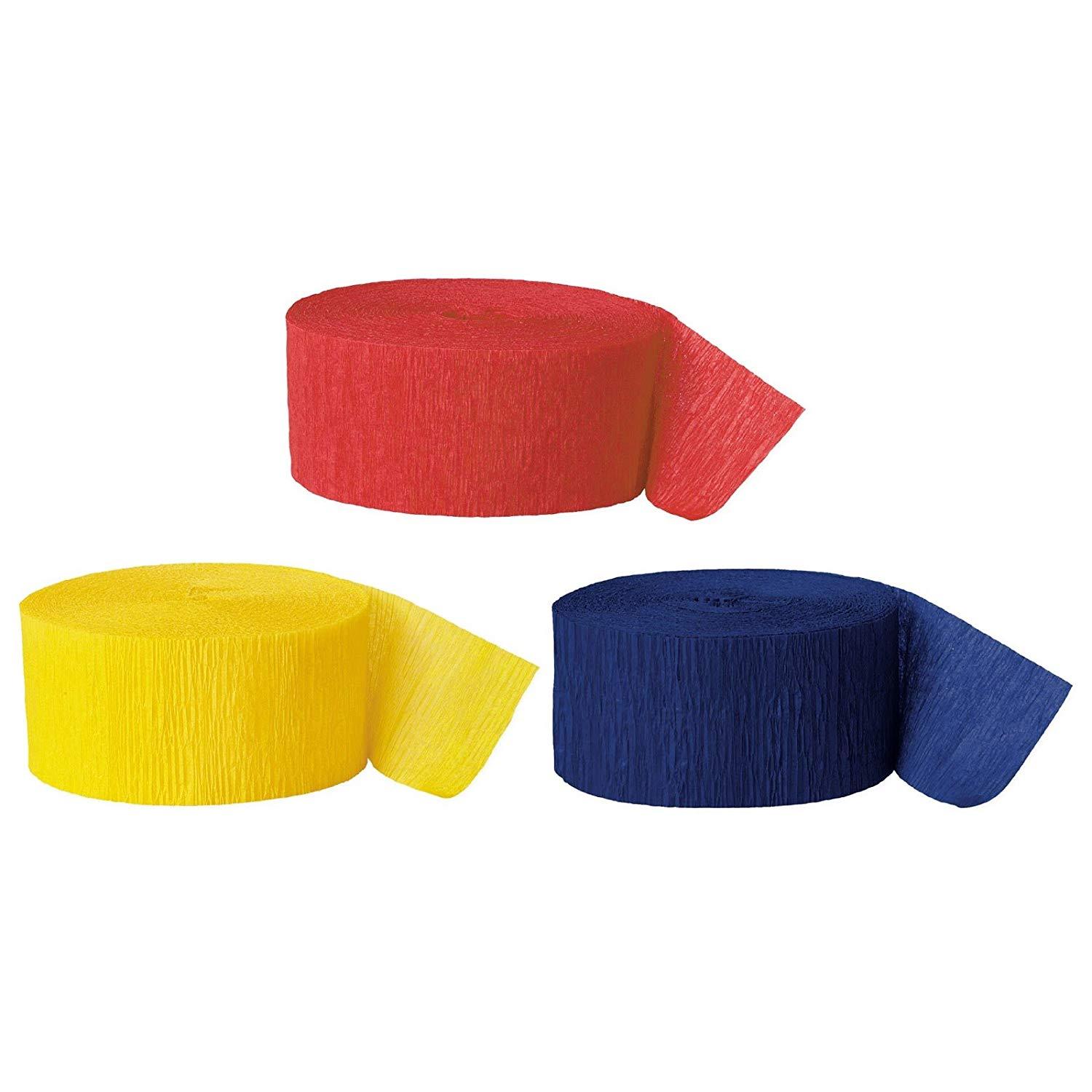 Red Blue Yellow Crepe Paper Streamer Rolls Hanging Party