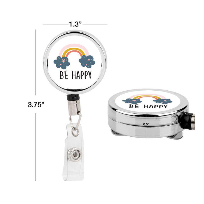 Andaz Press Retractable Badge Reel Holder with Clip, Be Happy Rainbow, Size: Large, White