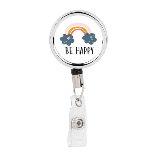 Retractable Badge Reel Holder with Clip, Custom Happy Rainbow, Cute Elegant Design, Apple | Andaz Press