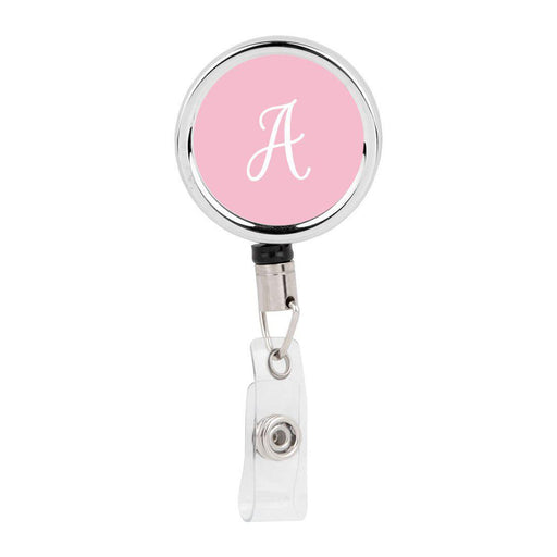 Retractable Badge Reel Holder With Clip, Monogram Pink Letter Floral-Set of 1-Andaz Press-A-