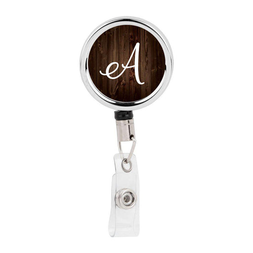 Retractable Badge Reel Holder With Clip, Rustic Wood Monogram-Set of 1-Andaz Press-A-