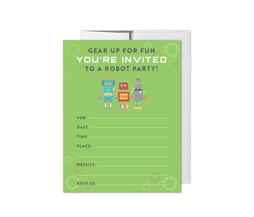 Robot Birthday Blank Invitations-Set of 20-Andaz Press-