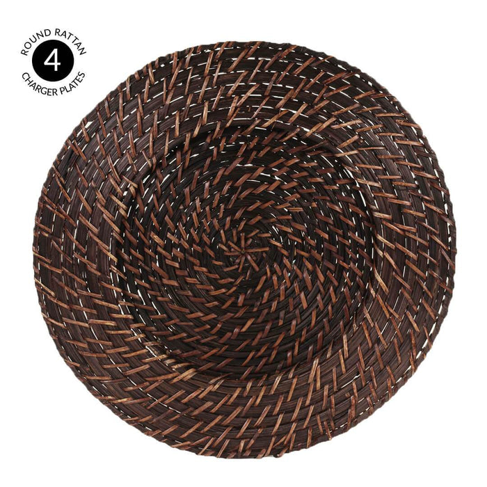 Round Rattan Charger Plates-Set of 4-Koyal Wholesale-Tan-