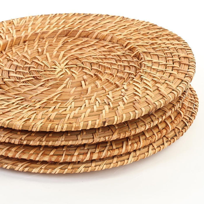 Round Rattan Charger Plates-Set of 4-Koyal Wholesale-Tan-