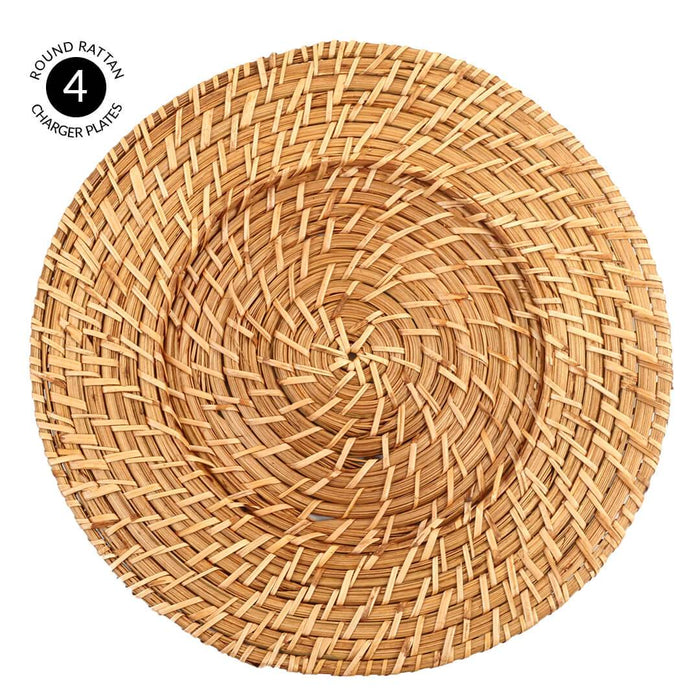 Round Rattan Charger Plates-Set of 4-Koyal Wholesale-Tan-