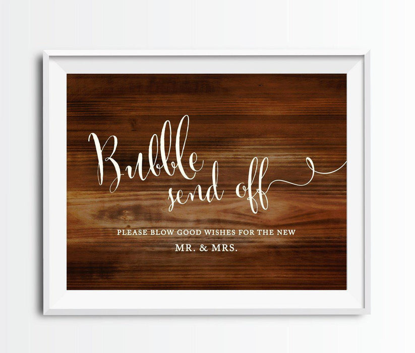 Rustic Wood Wedding Party Signs-Set of 1-Andaz Press-Bubbles Send Off - Blow Good Wishes-