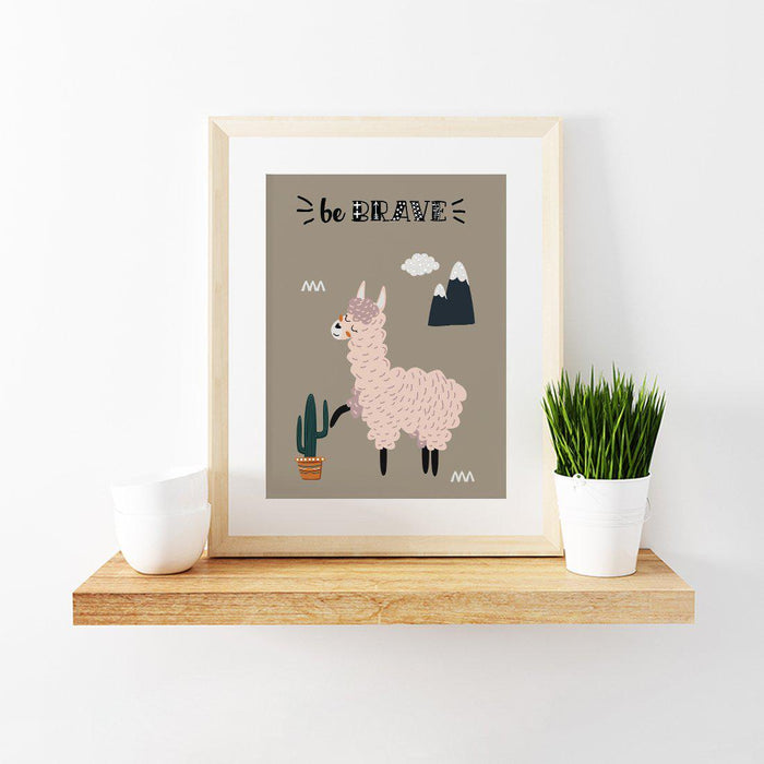 Scandinavian Hello Llama Kids Wall Art Collection-Set of 1-Andaz Press-Be Brave-