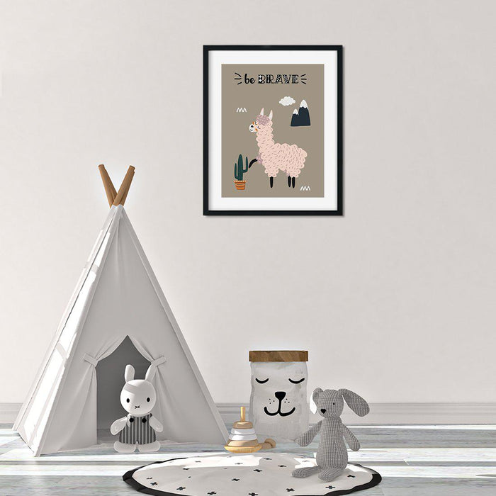 Scandinavian Hello Llama Kids Wall Art Collection-Set of 1-Andaz Press-Be Brave-