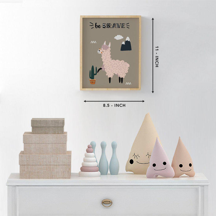 Scandinavian Hello Llama Kids Wall Art Collection-Set of 1-Andaz Press-Be Brave-