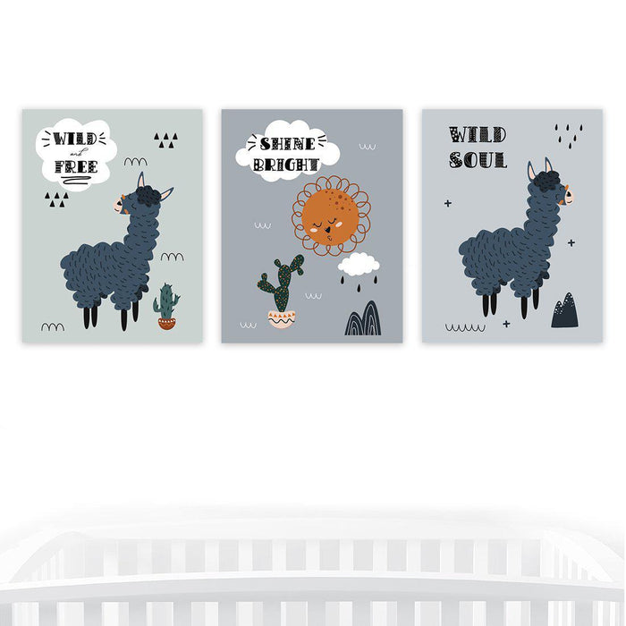 Scandinavian Hello Llama Kids Wall Art Collection-Set of 1-Andaz Press-Bright-