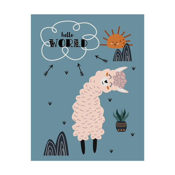 Scandinavian Hello Llama Kids Wall Art Collection-Set of 1-Andaz Press-Hello World Llama-