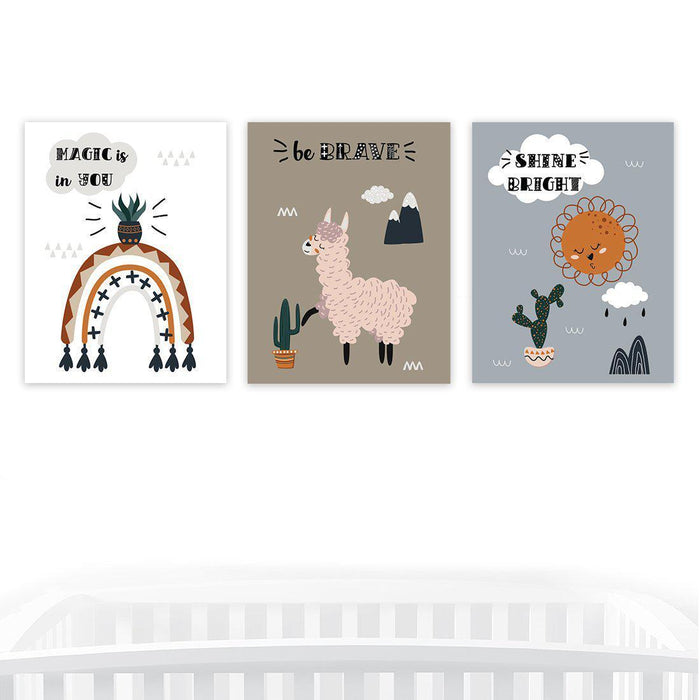 Scandinavian Hello Llama Kids Wall Art Collection-Set of 1-Andaz Press-Magic-