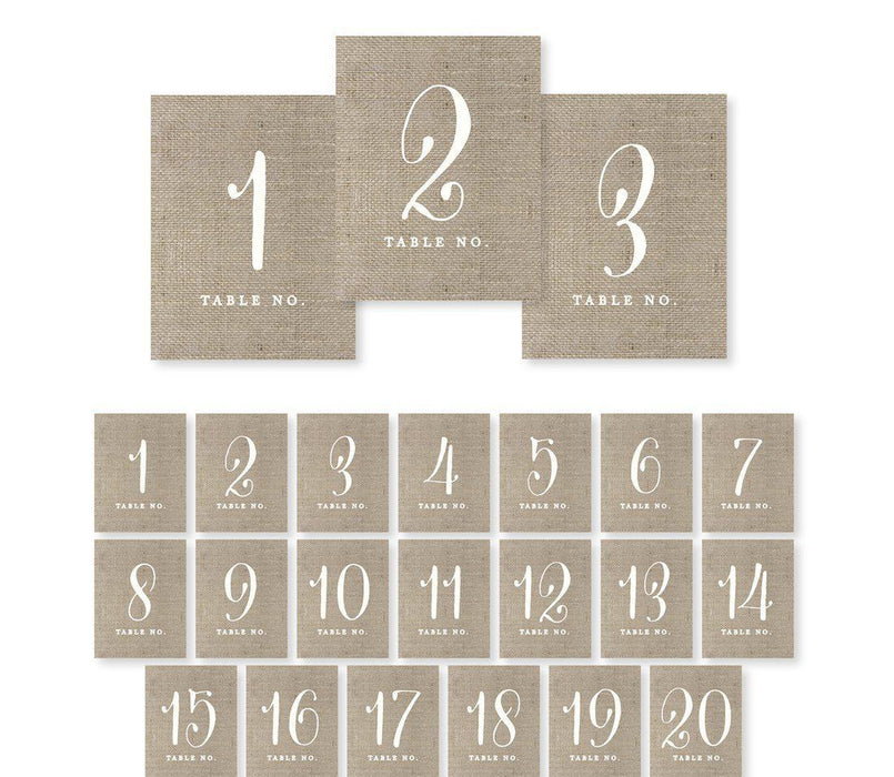 Shabby Chic Country Burlap Table Numbers-Set of 20-Andaz Press-1-20-