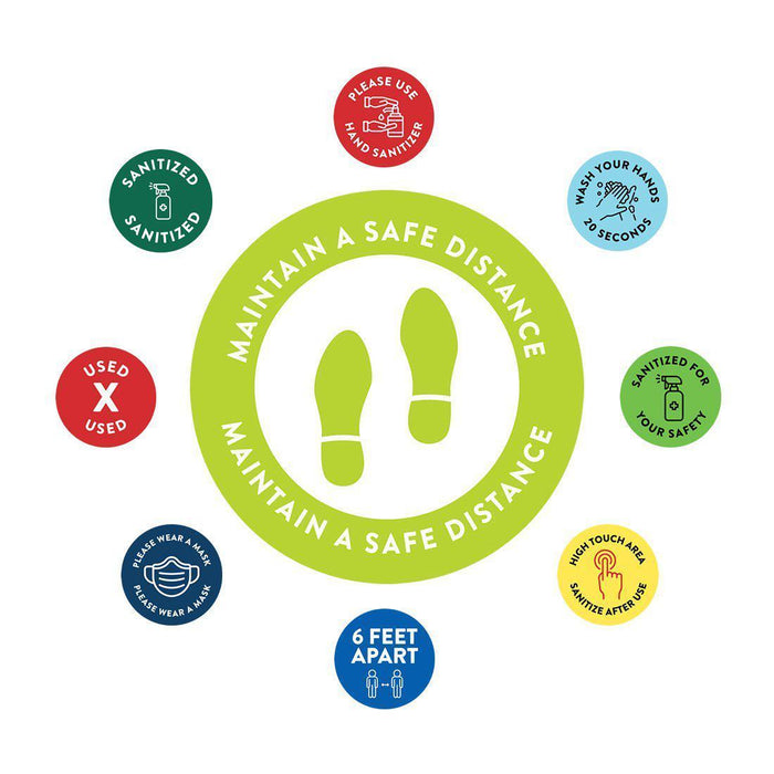 Social Distancing Round 6 Feet Apart Floor Stickers Business Signs, Vinyl Sticker Decals Part 1-Set of 50-Andaz Press-Maintain A Safe Distance Lime Green-