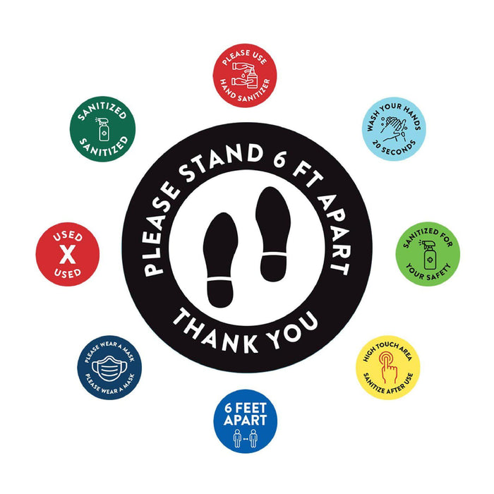 Social Distancing Round 6 Feet Apart Floor Stickers Business Signs, Vinyl Sticker Decals Part 1-Set of 50-Andaz Press-Thank You Black-