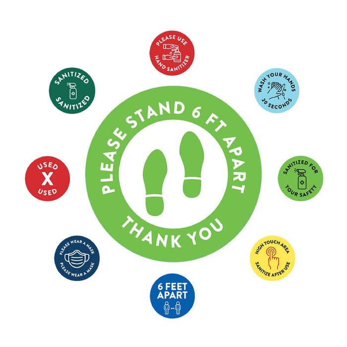 Social Distancing Round 6 Feet Apart Floor Stickers Business Signs, Vinyl Sticker Decals Part 1-Set of 50-Andaz Press-Thank You Kiwi Green-