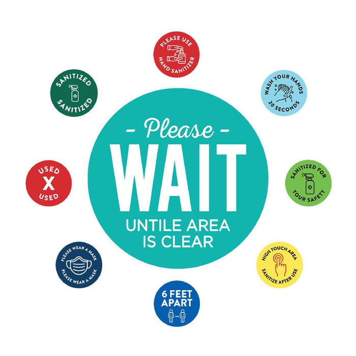 Social Distancing Round 6 Feet Apart Floor Stickers Business Signs, Vinyl Sticker Decals Part 2-Set of 50-Andaz Press-Please Wait-