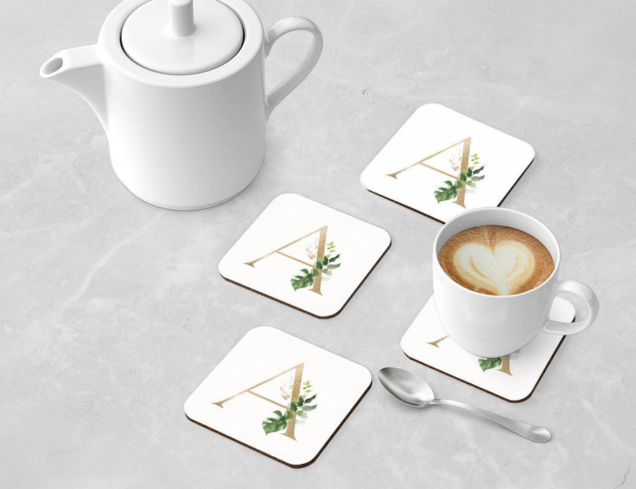 Square Coffee Drink Coasters Gift Set, Exotic Tropical Monogram-Set of 4-Andaz Press-A-