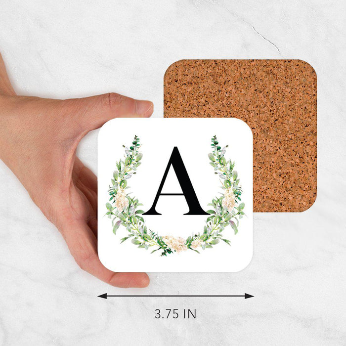 Square Coffee Drink Coasters Gift Set, Garden Green Monogram-Set of 4-Andaz Press-A-